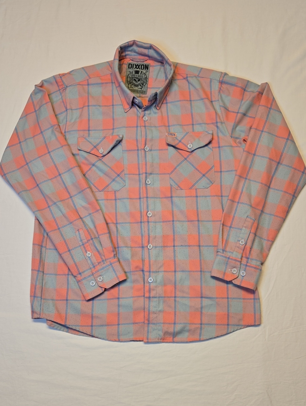 DIXXON Guns & Roses 'Welcome To The Jungle' Pink & Blue Plaid Button Down Shirt